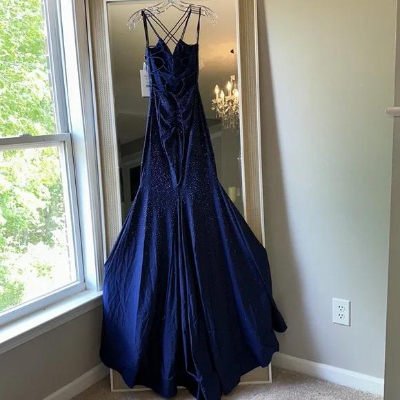 Sherri hill Rhinestone embellished jersey gown deep V neckline and lace up back. - Picture 12 of 17